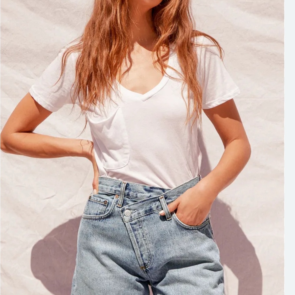 Agolde Criss Cross Light Wash Denim High Rise Shorts